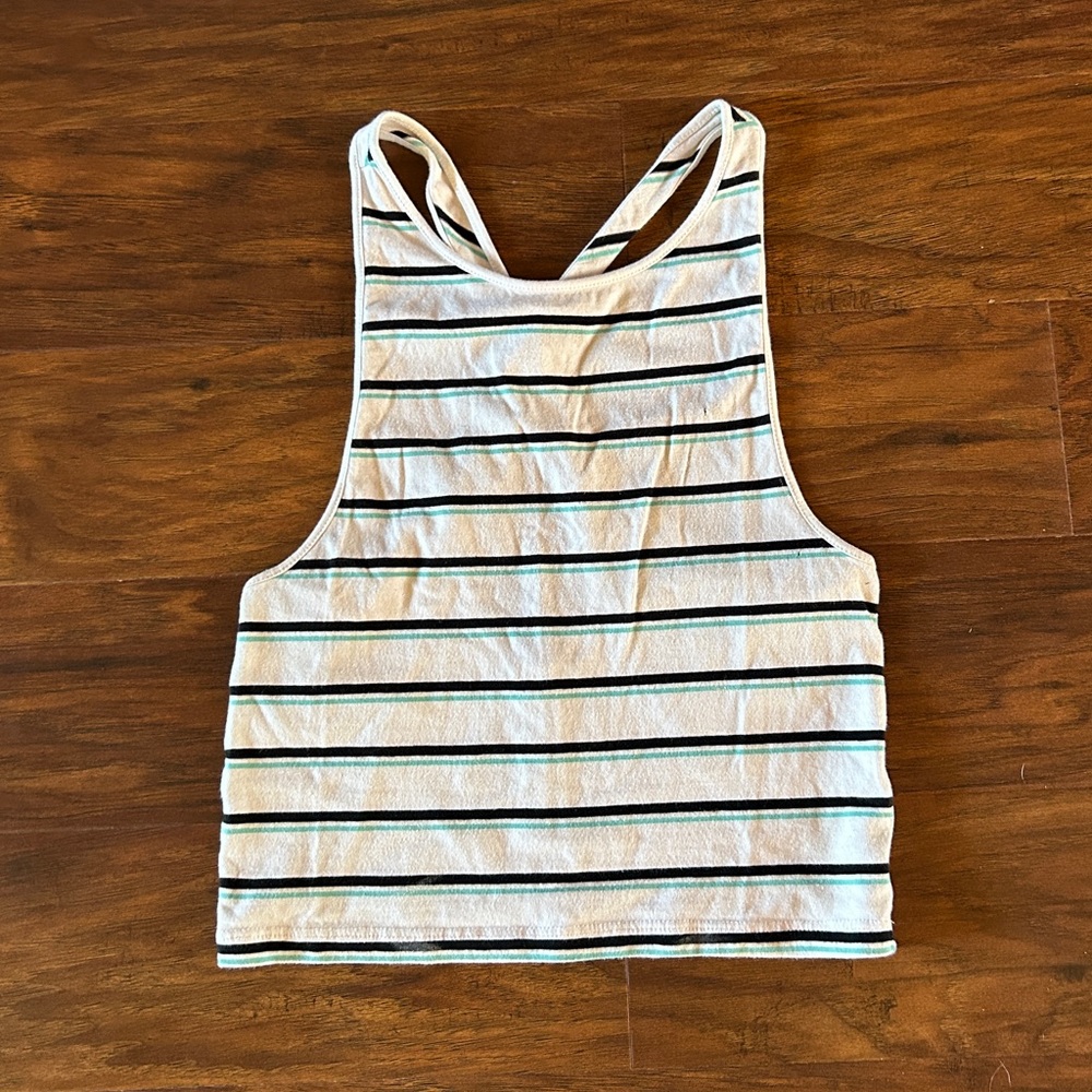Striped tank top with cross straps